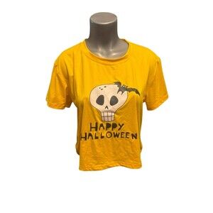 Happy Halloween skull bat crop T-shirt small